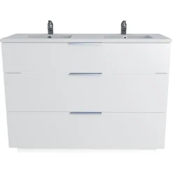 Meuble de salle de bain sous vasque avec double vasque encastrée 3 tiroirs, 120cm FARO blanc