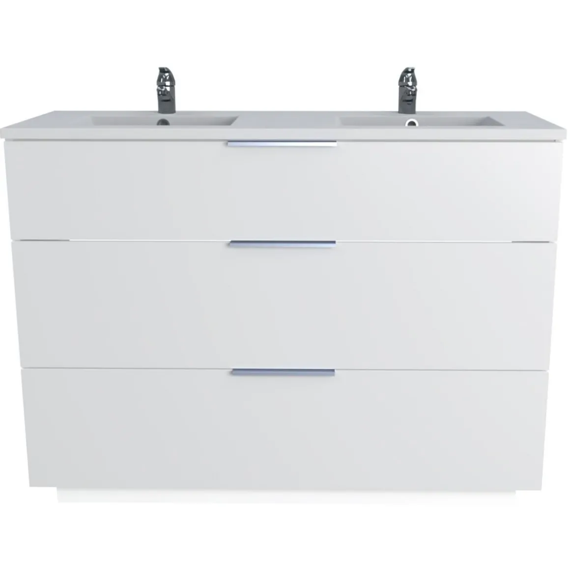 Meuble de salle de bain sous vasque avec double vasque encastrée 3 tiroirs, 120cm FARO blanc