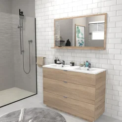 Meuble de salle de bain sous vasque avec double vasque encastrée 3 tiroirs, 120cm FARO blanc