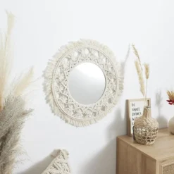 Miroir Déco Macramé Boho 55cm Beige
