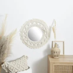 Miroir Déco Macramé Boho 55cm Beige