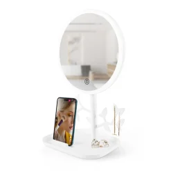 Miroir de table LED avec porte-bijoux MIZO - Blanc