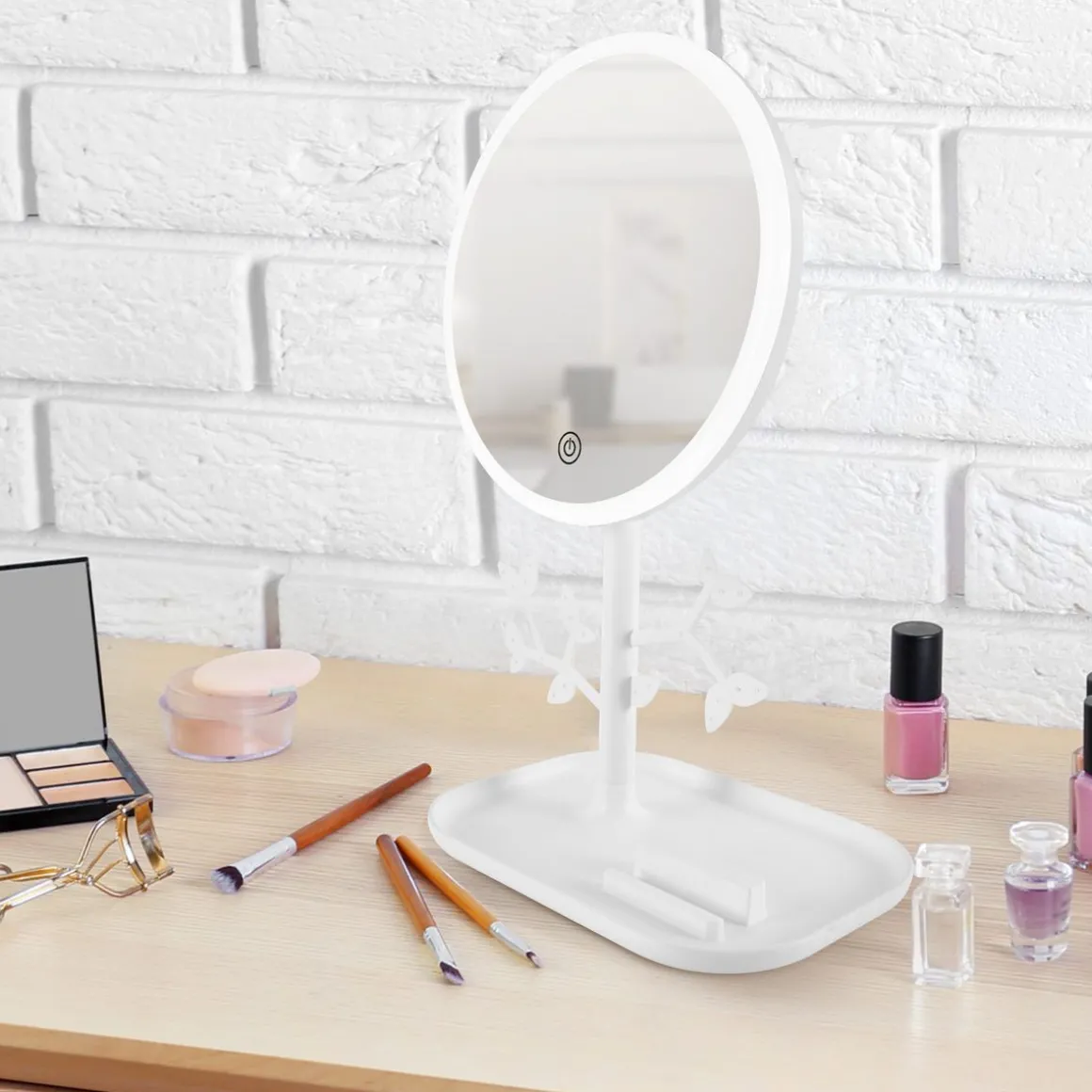 Miroir de table LED avec porte-bijoux MIZO - Blanc