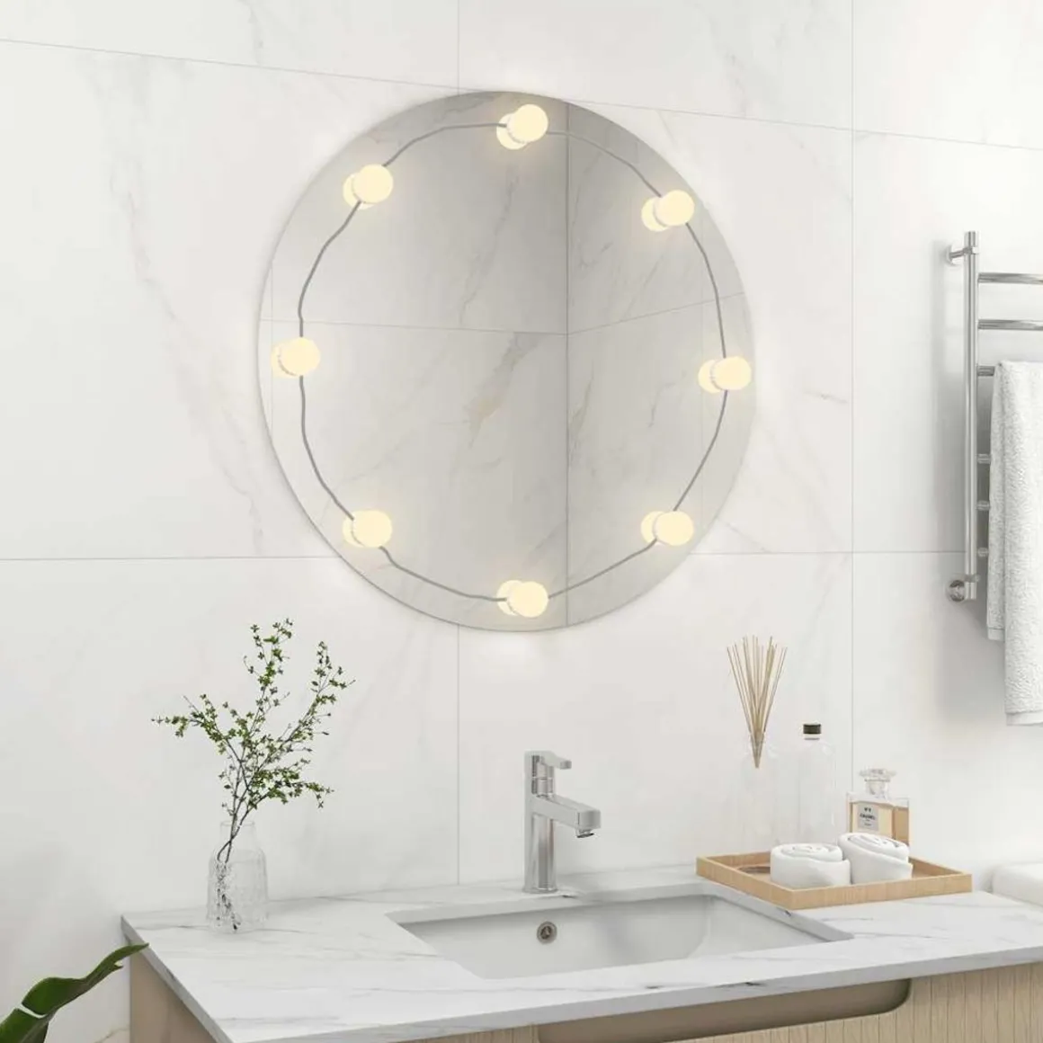Miroir mural avec lampes LED Rond Verre