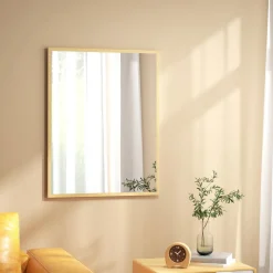 Miroir mural rectangulaire dim. 70L x 90H cm cadre MDF aspect bois clair