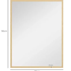 Miroir mural rectangulaire dim. 70L x 90H cm cadre MDF aspect bois clair