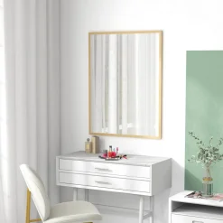 Miroir mural rectangulaire dim. 70L x 90H cm cadre MDF aspect bois clair