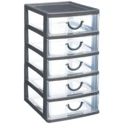 Module de Rangement 5 Tiroirs 26cm Gris