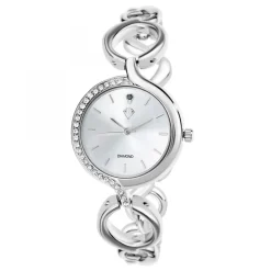 Montre Maeva argentée SC Crystal ornée d'un véritable diamant noir et de Cristaux scintillants