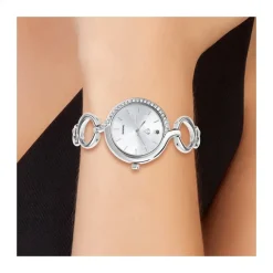 Montre Maeva argentée SC Crystal ornée d'un véritable diamant noir et de Cristaux scintillants