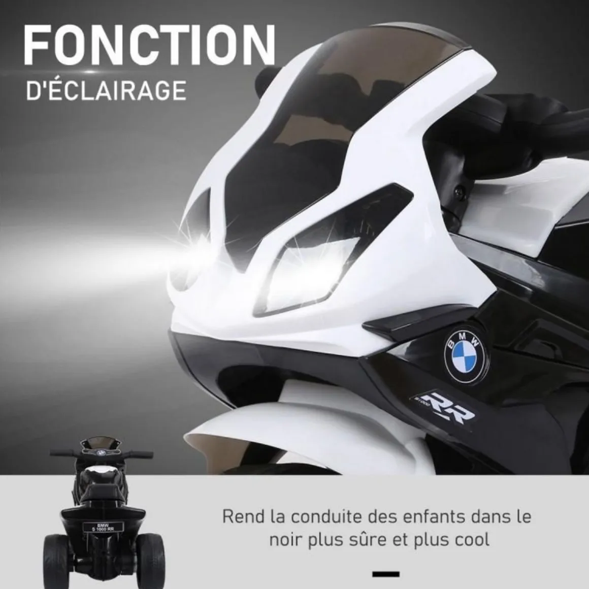 Moto Electrique BMW S1000, 25W pour Enfant, 3 Roues, Système Audio et Phares Fonctionnels