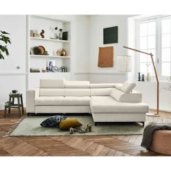 Olinda - canapé d'angle droit - 5 places - convertible avec coffre et têtières réglables - en tissu