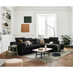 Olinda - canapé d'angle droit - 5 places - convertible avec coffre et têtières réglables - en tissu