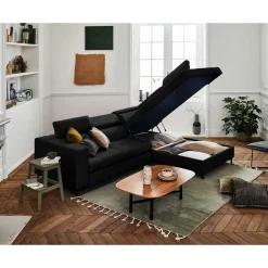 Olinda - canapé d'angle droit - 5 places - convertible avec coffre et têtières réglables - en tissu