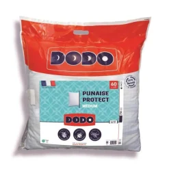 Oreiller médium DODO 60x60 cm - Protection anti punaise, anti acarien - 550 gr - Blanc - Fabriqué en France