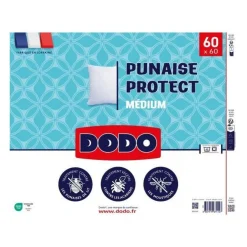 Oreiller médium DODO 60x60 cm - Protection anti punaise, anti acarien - 550 gr - Blanc - Fabriqué en France