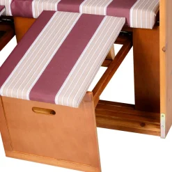 Outsunny Corbeille de plage 2 places pliable - Cabine chaise de plage inclinable - abri plage strandkorb - coussins, repose-pieds, tablettes, pare-soleil - bois résine tressée polyester beige bordeaux