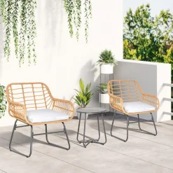 Outsunny Ensemble bistro de jardin 2 places 3 pièces style exotique 2 fauteuils + table basse résine tressée beige acier époxy gris