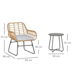 Outsunny Ensemble bistro de jardin 2 places 3 pièces style exotique 2 fauteuils + table basse résine tressée beige acier époxy gris