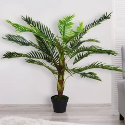 Outsunny Palmier artificiel hauteur 123 cm arbre artificiel décoration plastique fil de fer pot inclus vert