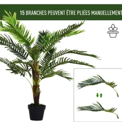 Outsunny Palmier artificiel hauteur 123 cm arbre artificiel décoration plastique fil de fer pot inclus vert