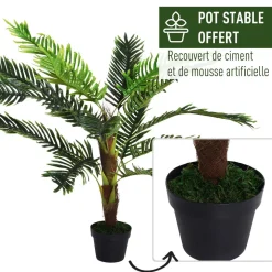 Outsunny Palmier artificiel hauteur 123 cm arbre artificiel décoration plastique fil de fer pot inclus vert