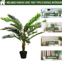 Outsunny Palmier artificiel hauteur 123 cm arbre artificiel décoration plastique fil de fer pot inclus vert