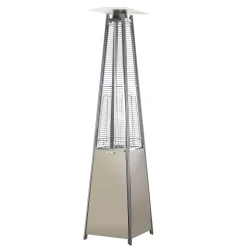 Outsunny Parasol chauffant pyramide 10,5 kW - chauffage d'extérieur gaz - chauffage de terrasse - double sécurité - puissance réglable - roulettes, housse incluse - acier inox. gris métal