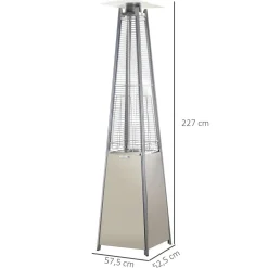 Outsunny Parasol chauffant pyramide 10,5 kW - chauffage d'extérieur gaz - chauffage de terrasse - double sécurité - puissance réglable - roulettes, housse incluse - acier inox. gris métal