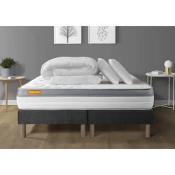 Pack matelas + double sommiers gris Memo Zen Mousse à mémoire de forme 5 zones de confort MAXI épaisseur