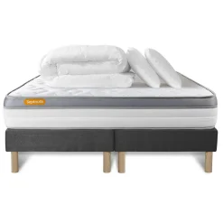 Pack matelas + double sommiers gris Memo Zen Mousse à mémoire de forme 5 zones de confort MAXI épaisseur