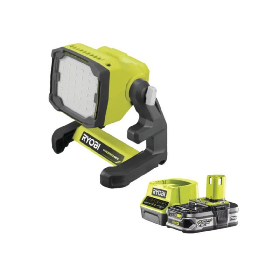 Pack RYOBI Projecteur LED 18V One+ 1800 lumens RLFD18-0 - 1 Batterie 2.5Ah - 1 Chargeur rapide RC18
