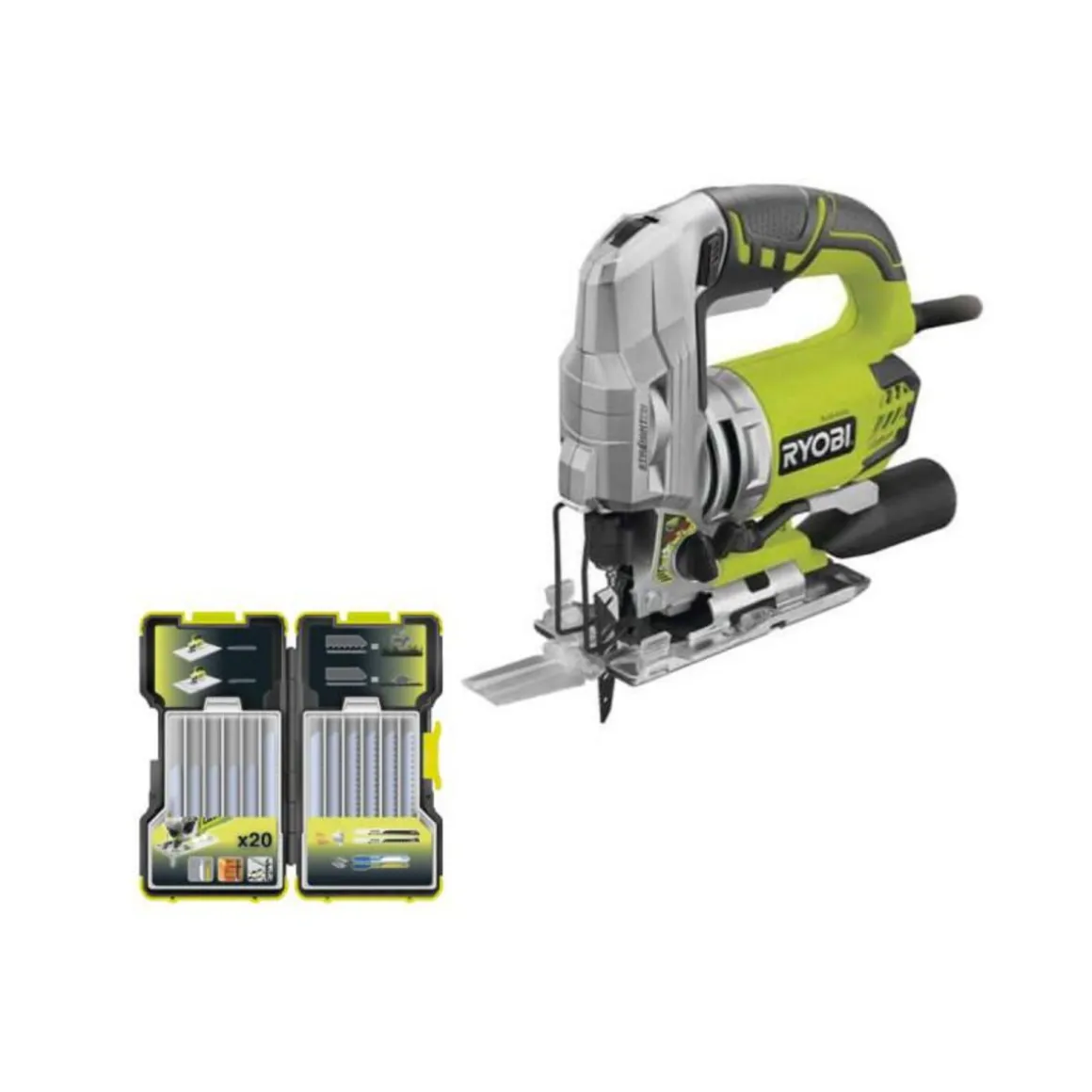 Pack RYOBI Scie sauteuse pendulaire électrique 680W RJS1050-K - Coffret de 20 lames RAK20JB