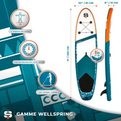 Paddle Gonflable L 11' 32'' 6'' (335 x 81 x 15 cm) avec Pagaie, Leash, Pompe et Sac de Transport