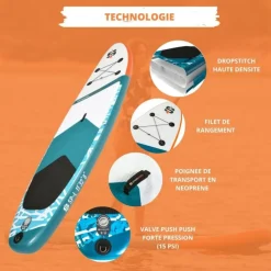 Paddle Gonflable L 11' 32'' 6'' (335 x 81 x 15 cm) avec Pagaie, Leash, Pompe et Sac de Transport