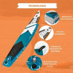 Paddle Gonflable RACE 12' 30'' 6 (340 x 76 x 15 cm) avec Pagaie, Leash, Pompe et Sac de Transport