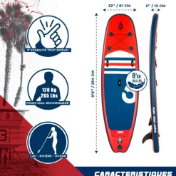 Paddle Gonflable VULK 9'8 - 299 x 81 x 13 cm - Stand Up Paddle avec pagaie, leash, pompe et sac de transport