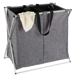 Panier à linge 2 compartiments design Duo - L. 59 x H. 57 cm - Gris chiné