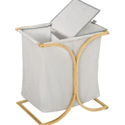Panier à linge corbeille à linge bac linge sale 2 paniers bambou polyester gris