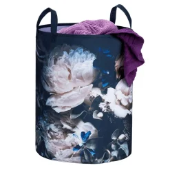 Panier à linge design fleuri Peony - Diam. 35 x H. 45 cm - Noir