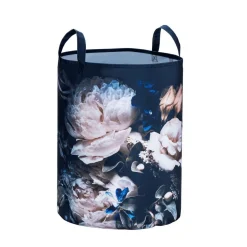 Panier à linge design fleuri Peony - Diam. 35 x H. 45 cm - Noir