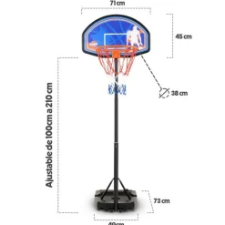 Panier de basket réglable en hauteur de 1m à 2m10 (10 positions) - Milwaukee - avec Ballon et Pompe