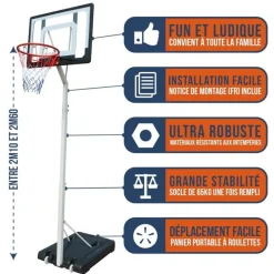 Panier de Basket sur Pied Mobile Charlotte Hauteur Réglable de 2,1m a 2,6m