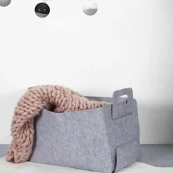 Panier de Rangement Feutre Pliable 50cm Gris