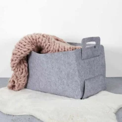 Panier de Rangement Feutre Pliable 50cm Gris