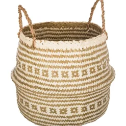 Panier de rangement pliable à anses seagrass 40 cm blanc et Naturel