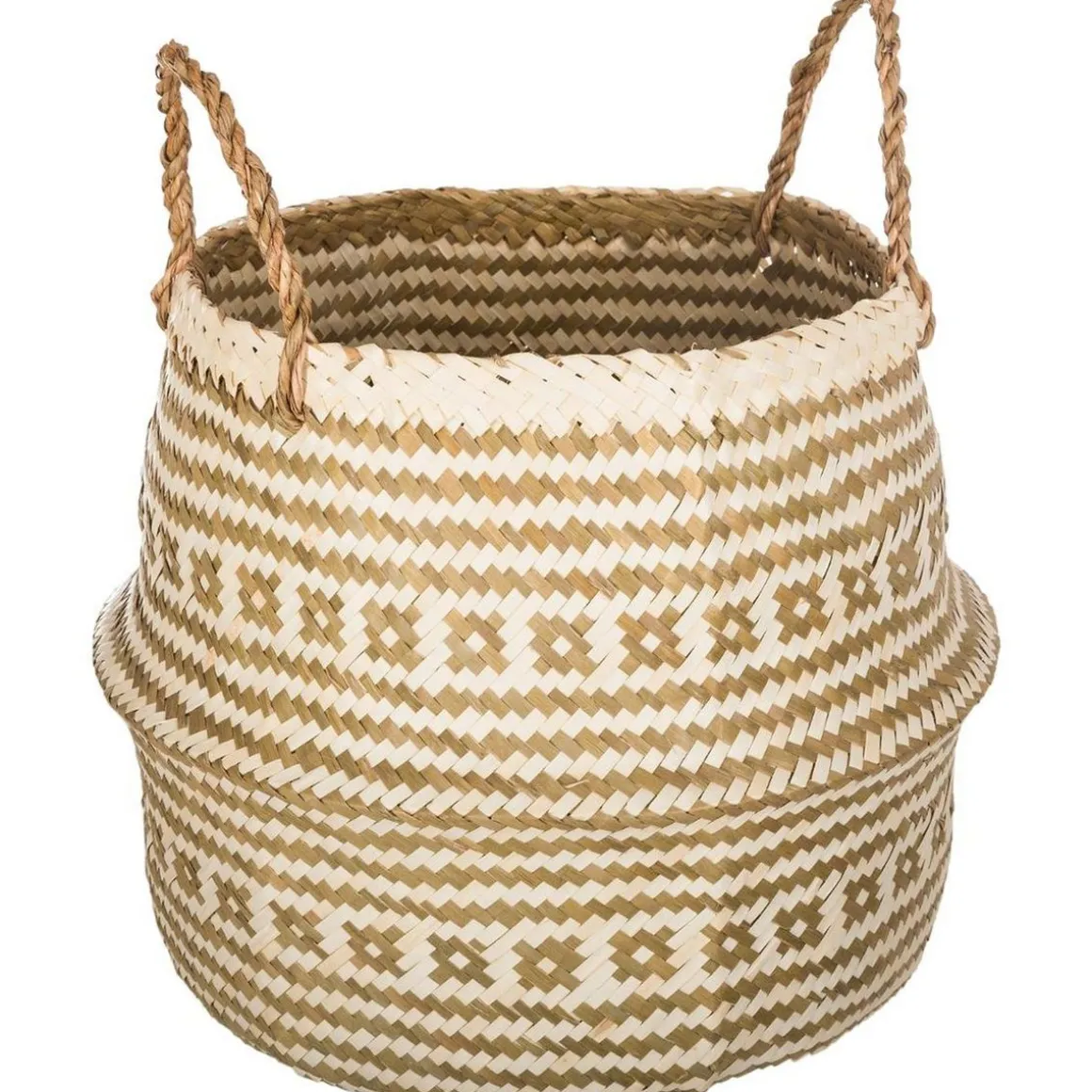 Panier de rangement pliable à anses seagrass 40 cm blanc et Naturel