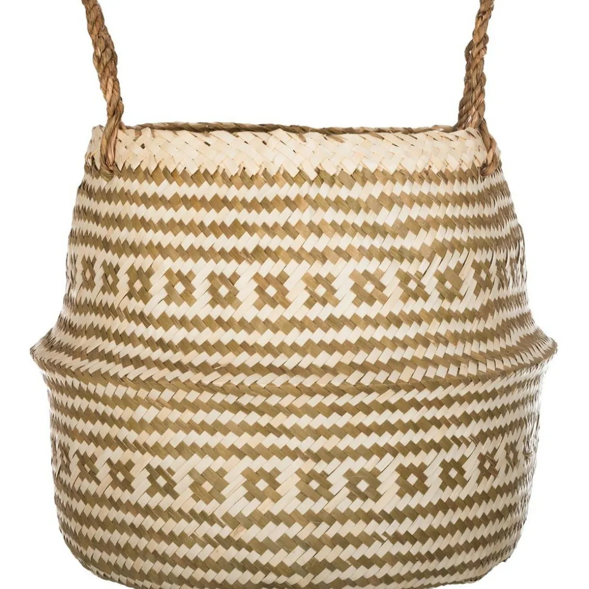 Panier de rangement pliable à anses seagrass 40 cm blanc et Naturel