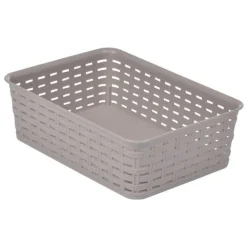 Panière de Rangement Effet Tressé 1,6L Taupe