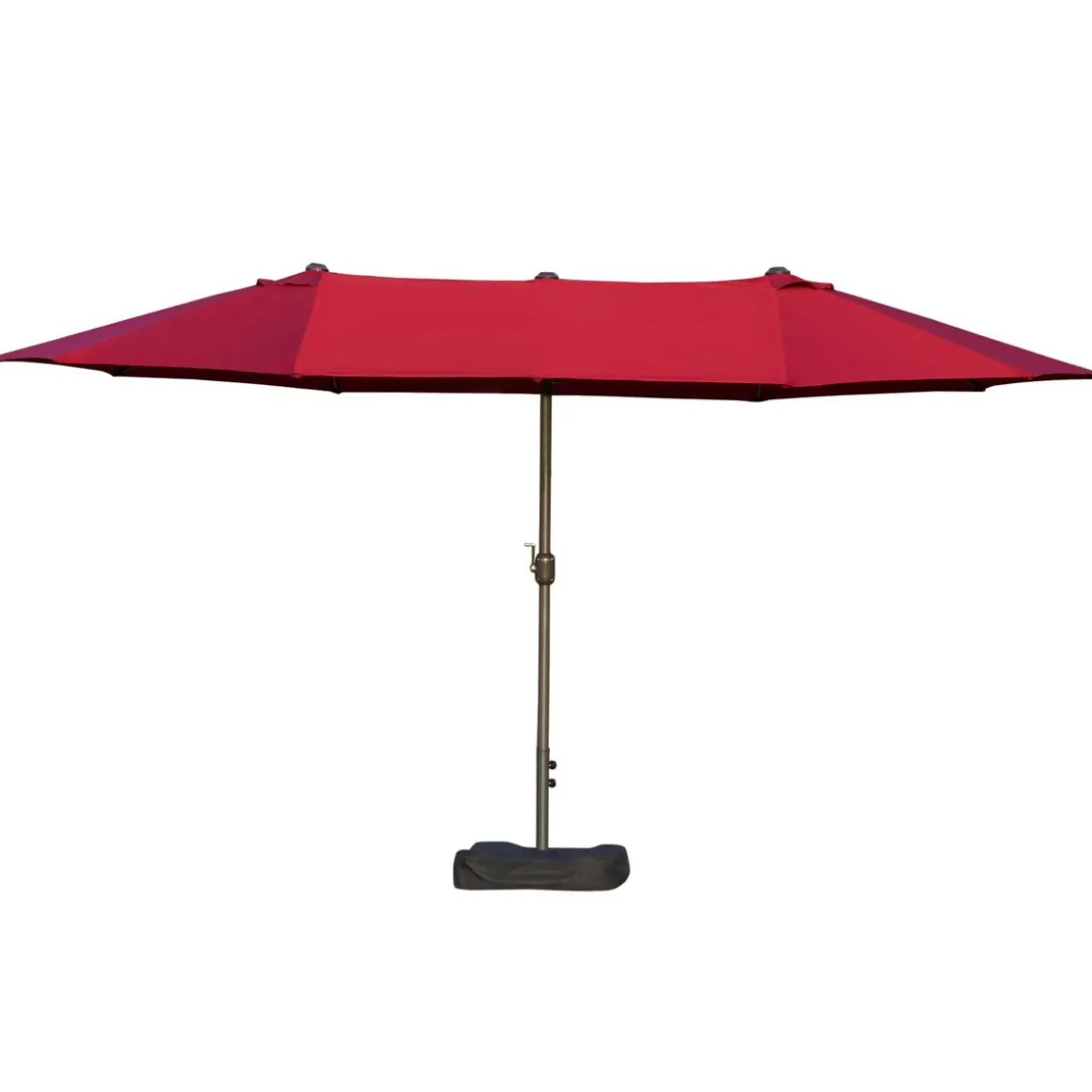 Parasol de jardin XXL dim. 4,6L x 2,7l x 2,4H m ouverture fermeture manivelle pied & contrepoids inclus acier polyester haute densité bordeaux